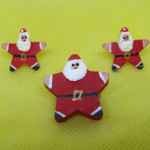 Handcrafted Wood Santa Clause Earrings & Santa Clause Brooch Set Handmade Painte - Picture 2 of 8